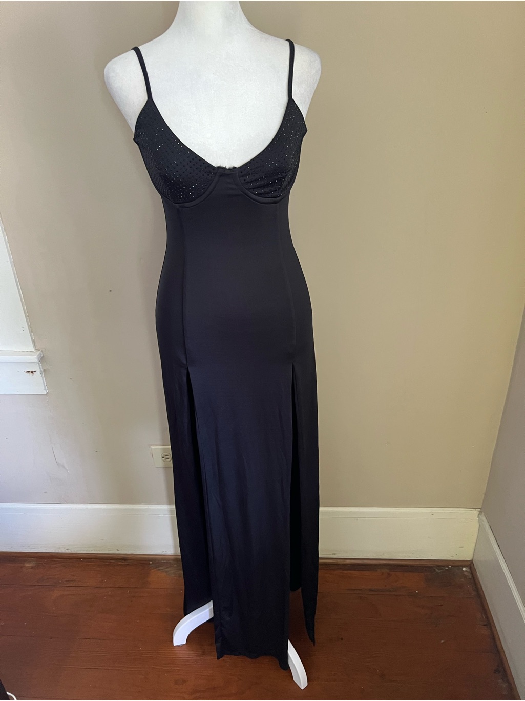 Formal Elegant Goth Meshki Black Sleek Maxi Dress
